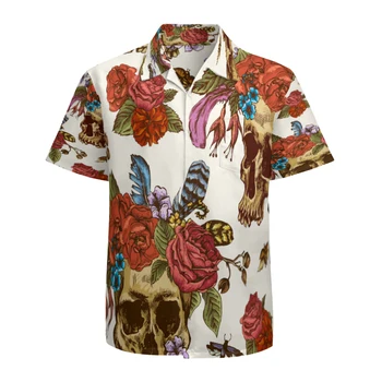 Мъжки хавайска риза с къс ръкав, ежедневни, плажни ризи с копчета с флорални принтом и джоб, дишаща бързосъхнеща