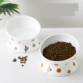 Златна купа за хранене на домашни животни анимационни форми, висока, с една уста, нескользящая керамична купа за храна за кучета и котки, пияч за домашни любимци