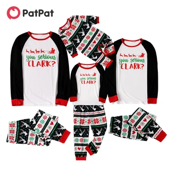 Комплекти пижам с дълги ръкави и писмото принтом под формата на Лосове и Дядо Коледа PatPat за цялото семейство (огнеупорни)