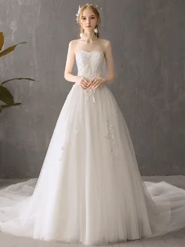 Сватбена рокля за младоженци 2021, Новата френска Булка, Жена просто сватбена рокля с бяло на опашката, Супер Страхотна Темперамент