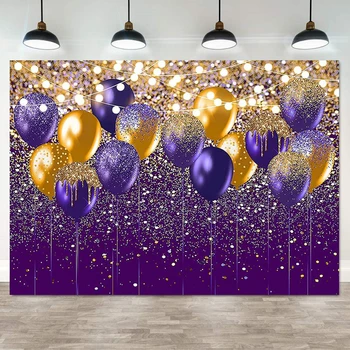 Фон за снимки с пурпурни и златни пайети за рожден Ден, сватба, абитуриентски бал, на фона на парти с балони