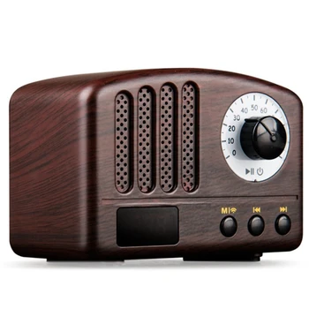Ретро радио-преносим високоговорител в класически ретро стил, мини размер, Bluetooth-високоговорител с FM радио (цвят на дървото)