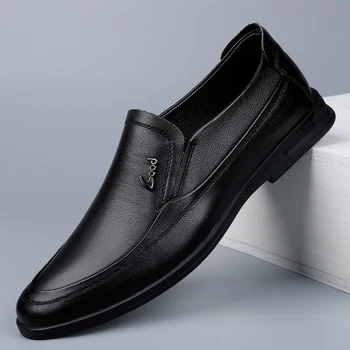 Модерен мъжки ежедневни обувки, ръчно изработени, лоферы от естествена кожа, удобни дишащи обувки на равна неплъзгащи гумена подметка за шофиране в офис
