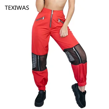TEXIWAS 2018, Нови модни преки свободни панталони с високо Качество, дамски секси мрежести панталони в стил мозайка, ежедневни клубни дамски панталон-молив