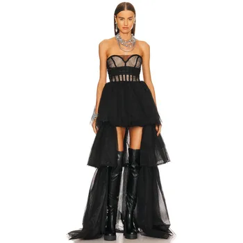 Модерен висококачествен тънък топик без ръкави, секси Мадами, елегантна сетчатое дълго бандажное вечерна рокля
