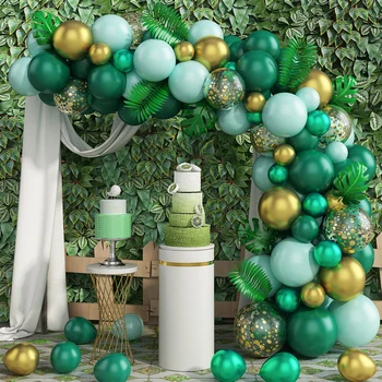 Зелен балон венец засводени комплект джунглата сафари парти латексови балони 1 рожден ден парти декор децата бебе душ Див балон Глобос