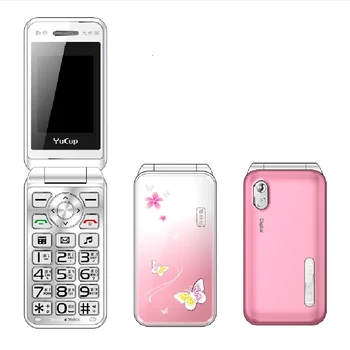 Mafam Женски мобилен телефон с панти капак, сензорен дисплей, тънък фенерче, приятен за носене, две sim-карти, голям бутон мобилен телефон
