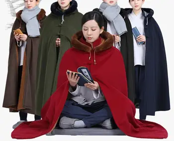 унисекс зимна топла будистка наметало шаолиньского монах, палто за молитва на буда, дъждобран за медитацията в дзен стил, костюми кунг-фу, роба от зелен/червен/син цвят