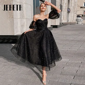 JEHETH Очарователни Черни вечерни рокли трапецовидна форма 2023, скъпа, без презрамки, с отворен гръб, Чаена дължина, бална рокля за бала, сшитое по поръчка