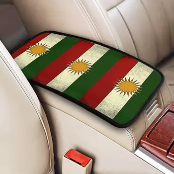 Подложка за автомобилни подлакътник с флага на Кюрдистан, популярен универсална кожена подложка за централната конзола, дишащи автомобилни аксесоари