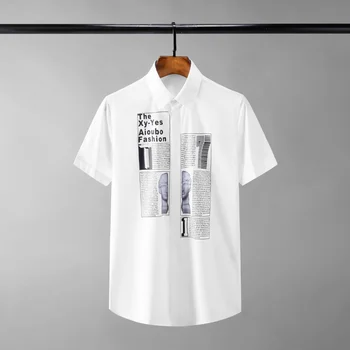 Мъжки Ризи с Асиметрични Принтом Minglu, Висококачествени Ежедневни Мъжки Ризи С Къс Ръкав, Модни Приталенные Вечерни Мъжки Ризи 4xl