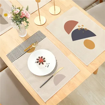 Листата на гинко с геометрични абстрактни модели бельо салфетка за хранене възглавница 32x42 см за хранене, Кухня и хол
