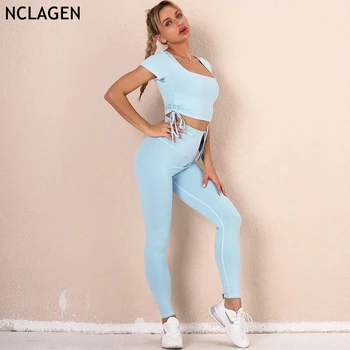 NCLAGEN, дамски спортни Облекла, Спортен костюм за активна почивка, Еластичен комплект за практикуване на йога в салона, топ за фитнес, Панталони на съвсем малък, спортен костюм