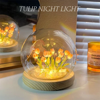 Нощна светлина във формата на лале, цвете лампа 