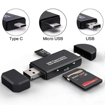 Четец на карти с памет STONEGO OTG Micro SD USB 2.0/USB 3.0/Type C/Micro USB Port, SD Card Reader