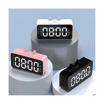 Многофункционална аларма, радио, настолни часовници с LCD дисплей, възпроизвеждане на музика, съвместим с Bluetooth, цифров часовник с аларма, офис черен