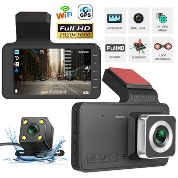 Видеорекордер Dash Cam Автомобилен видеорекордер WiFi Full HD 1080P Камера за обратно виждане на автомобила, видео Рекордер, е Черна кутия, авторегистратор, GPS дървар, Автомобилни Аксесоари