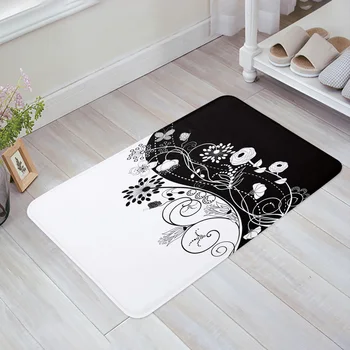 Черно-Бели цветя модел, килимче за дневната, холна масичка, подложка за кабинет, малка странична подложка за спални, декорация на дома