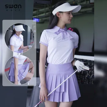 SG Летни блузи с къс ръкав, блуза, риза-топка за голф с лък за момичета, женска пола-кюлот с А-образна подплата, плиссированная пола, комплекти дрехи за голф