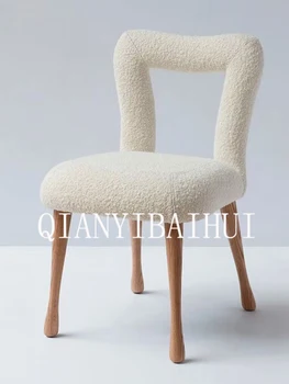 Козметичен стол от масивно дърво, маса за хранене, стол, минималистичен стол от вълна от овце, първокласен стол в кремовом стил, дизайнерски стол за хранене