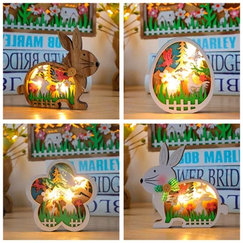 2023 Щастливи Великденски украси Дърво Великденско Яйце Заек Led нощна светлина Заек декорация за Великден парти Аксесоари за партита Подарък за деца