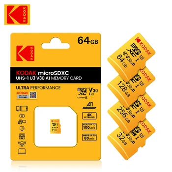 KODAK Оригинална Карта Памет Micro SD 32GB 64GB Memori C10 TF microSD слот за Карти SDXC 128 GB, 256 GB, 512 GB U3 4K Камера За Дрона Телефон