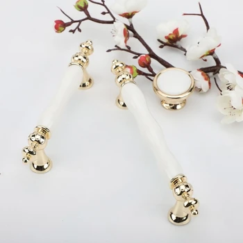 1БР бели модерни керамични Дръжки на гардероба Златни дръжки на Вратите на Кухненския шкаф Дръжки на Чекмеджетата Европейската Бели Мебели се Дърпа
