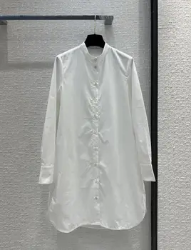 Нова малка дълга риза с яка-часова, пола, френски минималистичен случайни елегантен комплект от един предмет