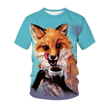 Тенденцията на мъжките тениски с изображение на животни и Лисици, тениски в стил хип-хоп с забавен принтом, блузи в стил харадзюку с кръгло деколте и къс ръкав