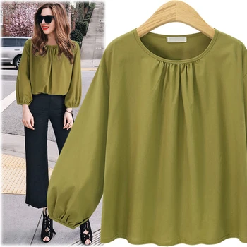 Новост лятото 2023, дамски однотонная зелена шифоновая блуза, ежедневни риза с дълъг ръкав, дамски шик върховете в корейски стил BF, Дамски блуза