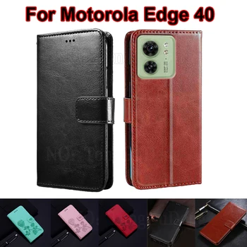 Ретро Кожен Калъф За Motorola Edge 40, Калъф-книжка със Стойка, Флип-Портфейл, джоб За Мобилен Телефон Motorola Edge 40 калъф