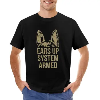Тениска с надпис German Shepherd Ears Up System Armed, тениски оверсайз, тениски с графичен дизайн, мъжки ризи с графичен дизайн аниме