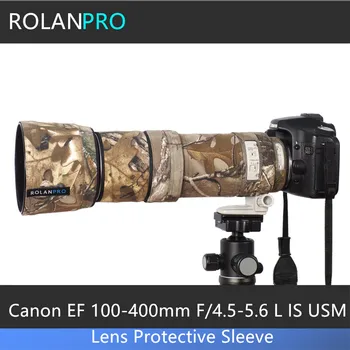 Камуфляжный калъф за обектив ROLANPRO, дъждобран за обектив Canon EF 100-400 мм f4.5-5.6 L IS USM, Защитен Калъф за обектив за огледално-рефлексен фотоапарат Canon