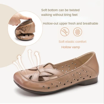 Дамски летни нови римски сандали Baotou от естествена кожа, дамски обувки с плетени вмъкна в стил ретро, дамски лоферы-пързалки от платформа