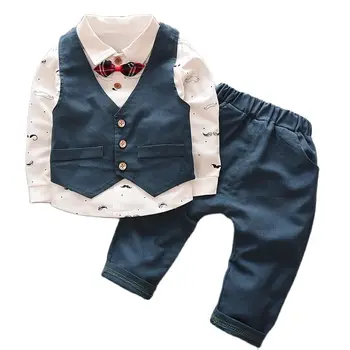 Пролетно-есенен костюм Господа на Сватбата, за Малки момчета, в памучна риза + Потници + Панталони, комплект официалната детски дрехи от 3 теми 1 2 3 4 5 Години