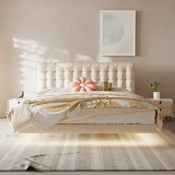 Подвесная легло от масив бук, дървена дограма, френски стил, кремаво стил, кожена художествена легло, модерна минималистичная кожено легло