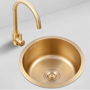 Златна Кръгла Кухненска мивка от неръждаема стомана 304, мини-мивка под Масата, вградена единична мивка 40 cm