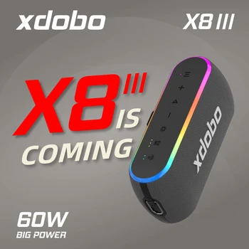 Xdobo Ново записване, 60 W X8III, безжична Bluetooth високоговорител, открит преносим субуфер говорител с RGB подсветка