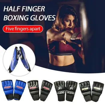 Ръкавици за кикбоксинга, дишащи боксови ръкавици с полупальцами, от изкуствена кожа, безплатен борба, Тина, тренировъчно оборудване за възрастни и Деца