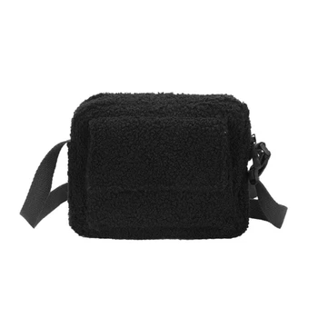 Дамски плюшен чанта през рамо от вълна от овце, чанта за подмишниците, универсални чанти през рамо