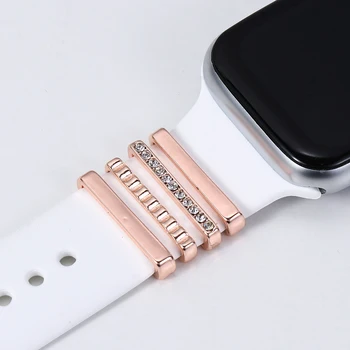 Метални медальони, декоративни пръстен за каишка за Apple Watch, диамантен украса, умни часовници, силиконов каучук, аксесоари за гривна iwatch