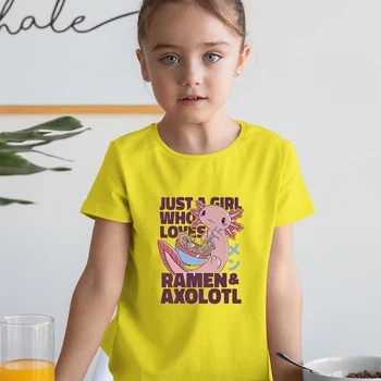 Kawaii Harajuku, Детска тениска с принтом Рамена и Аксолотля, Градинска Мода Тениска за Деца от 2 до 12 години, Эстетичная Сладък Дрехи За Малките Момичета