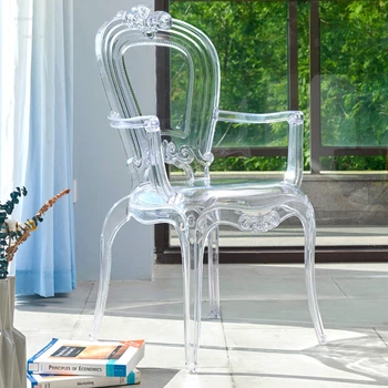Прозрачни трапезни столове във френски стил, минималистичная мебели за дома, пластмасова маса за хранене, стол с облегалка, лесен луксозен хотел кристал стол