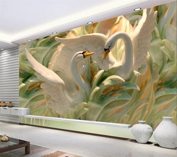 Потребителски тапети, 3d Нови китайски стенописи с релефни Лебед, на Фона на всекидневна, спалня, Декоративна живопис, тапети за дома