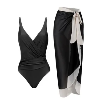 Летни Черни бански костюми, Дамски цял бански със закрит повдигащ корпус, дамски плажни дрехи за плуване, Бански костюми за купальщиц на басейна 2023